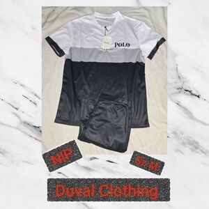 POLO Black & White T-Shirt and Shorts Set Duval Clothing Sz L